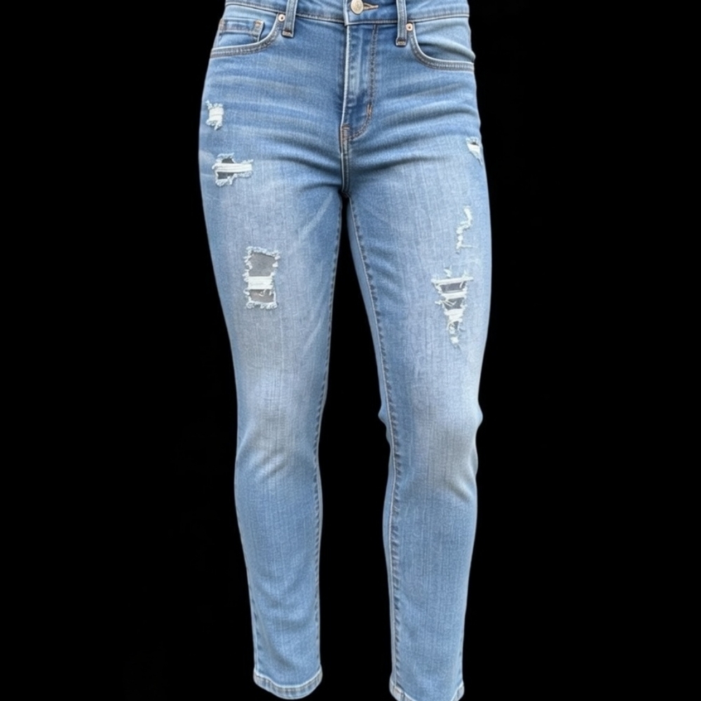🎀 Distressed Ankle Jeggings High waisted Moto Bluelight-wash denim Jeans